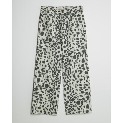 Petite White Leopard Print Straight Leg Jeans