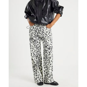 Petite White Leopard Print Straight Leg Jeans