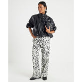 Petite White Leopard Print Straight Leg Jeans