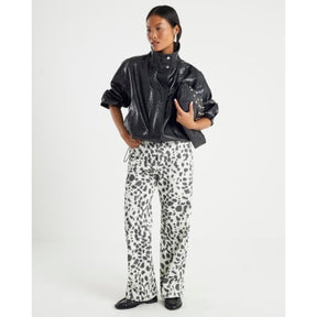 Petite White Leopard Print Straight Leg Jeans