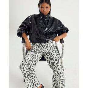 Petite White Leopard Print Straight Leg Jeans