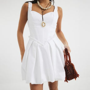 Petite White Satin Bubble Hem Mini Dress