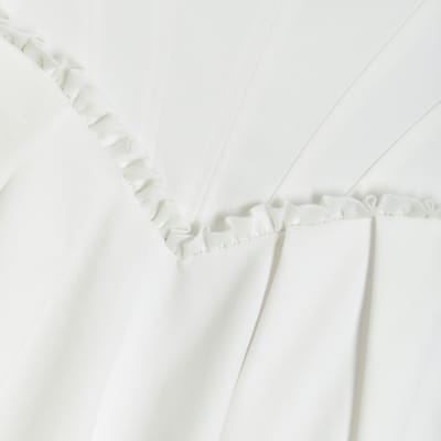 Petite White Satin Bubble Hem Mini Dress