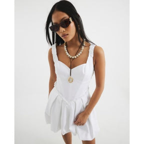 Petite White Satin Bubble Hem Mini Dress