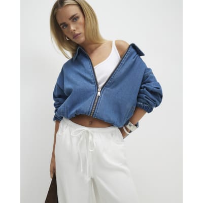Petite White Wide leg Drawstring Jeans