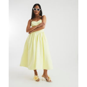 Petite Yellow Corset Detail Midi Dress