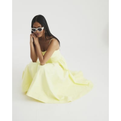 Petite Yellow Corset Detail Midi Dress