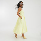 Petite Yellow Corset Detail Midi Dress