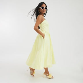 Petite Yellow Corset Detail Midi Dress