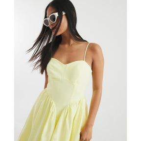 Petite Yellow Corset Detail Midi Dress