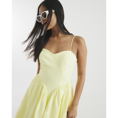 Petite Yellow Corset Detail Midi Dress