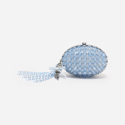 Blue Oval Crystal Chain Clutch Bag