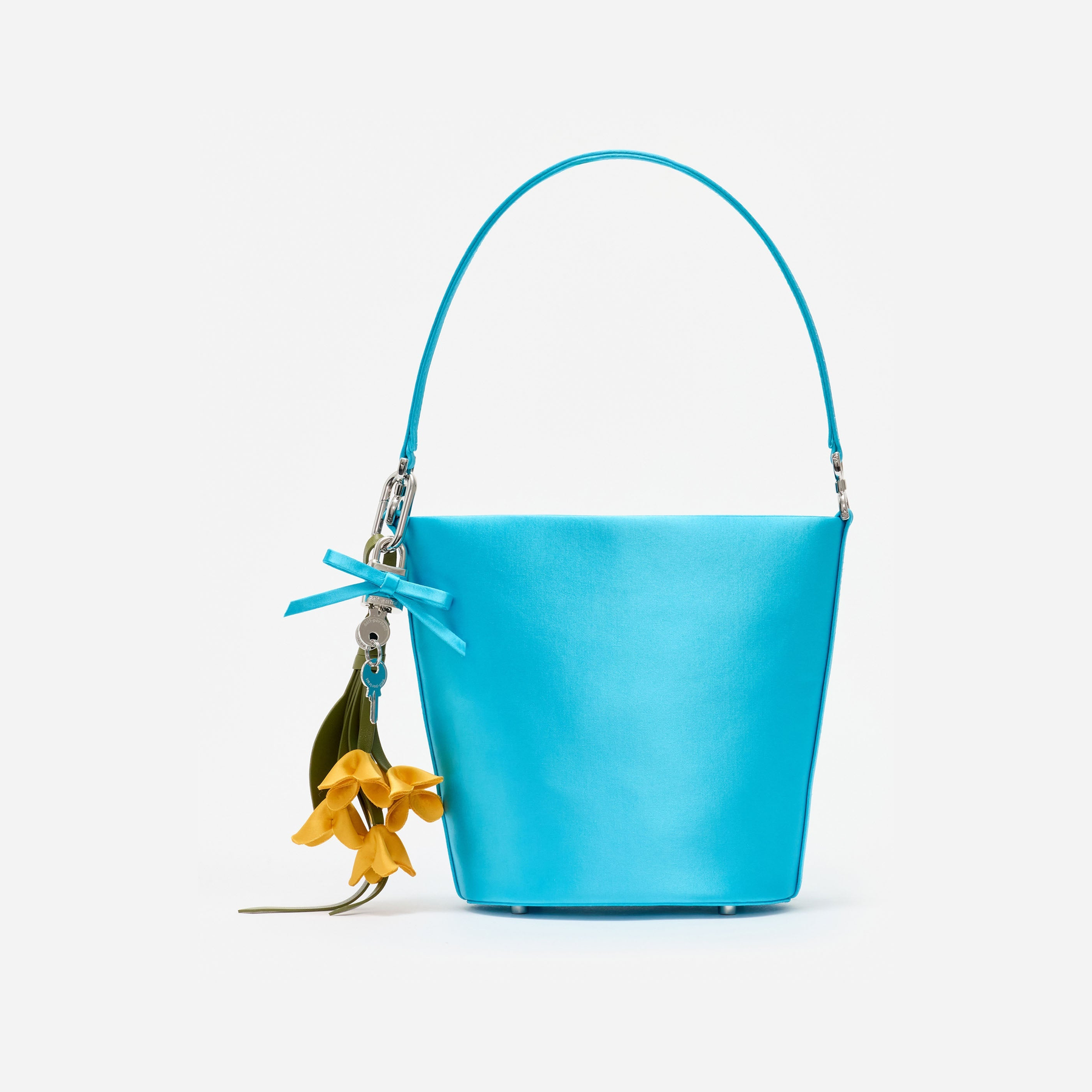 Blue Satin Bucket Bag