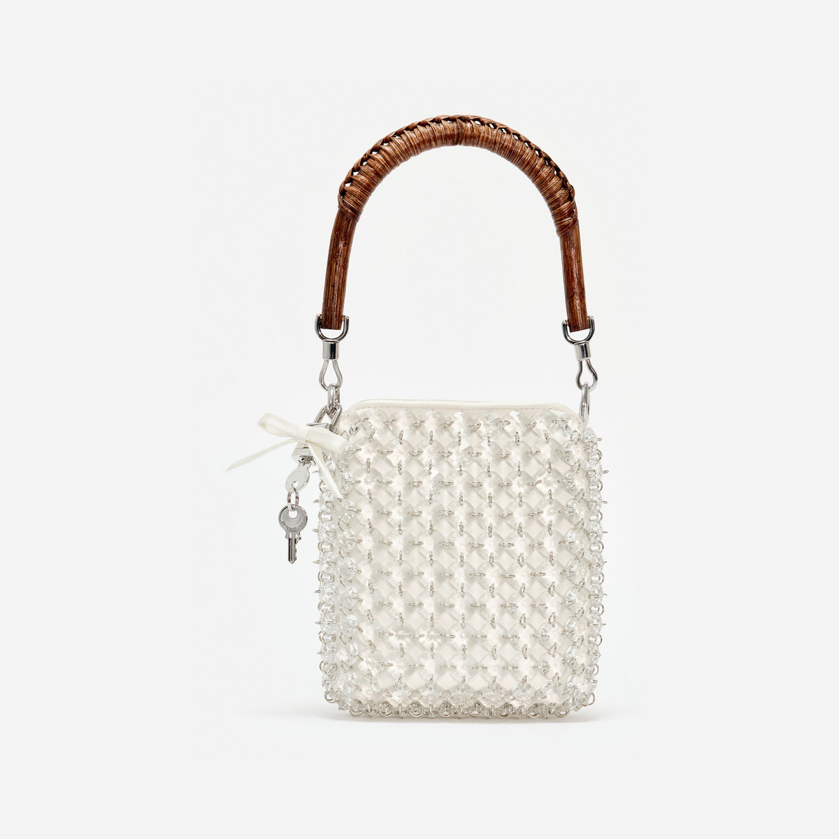 Cream Crystal Chain Mini Tote Bag