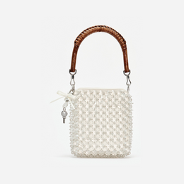 Cream Crystal Chain Mini Tote Bag