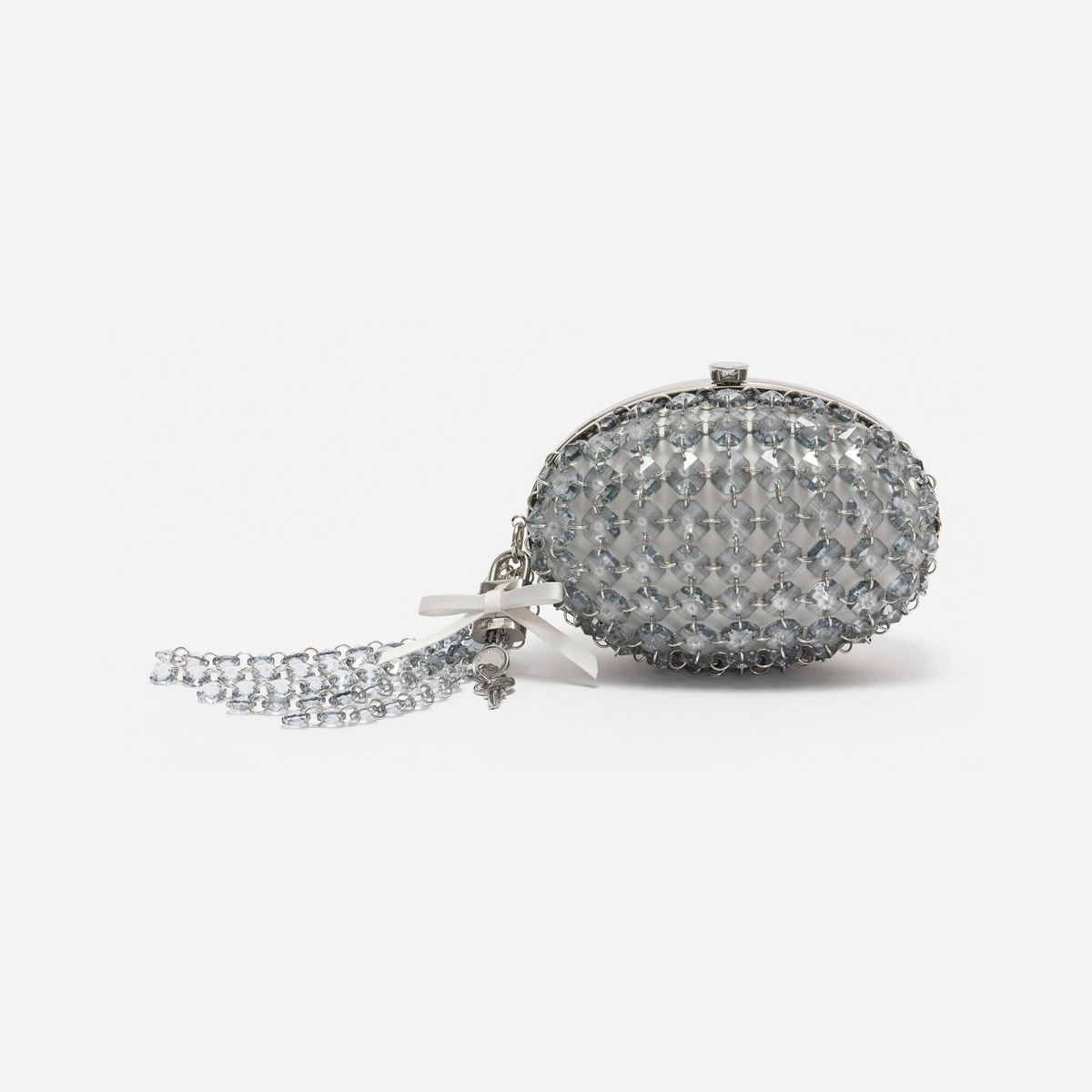 Grey Oval Crystal Chain Clutch Bag