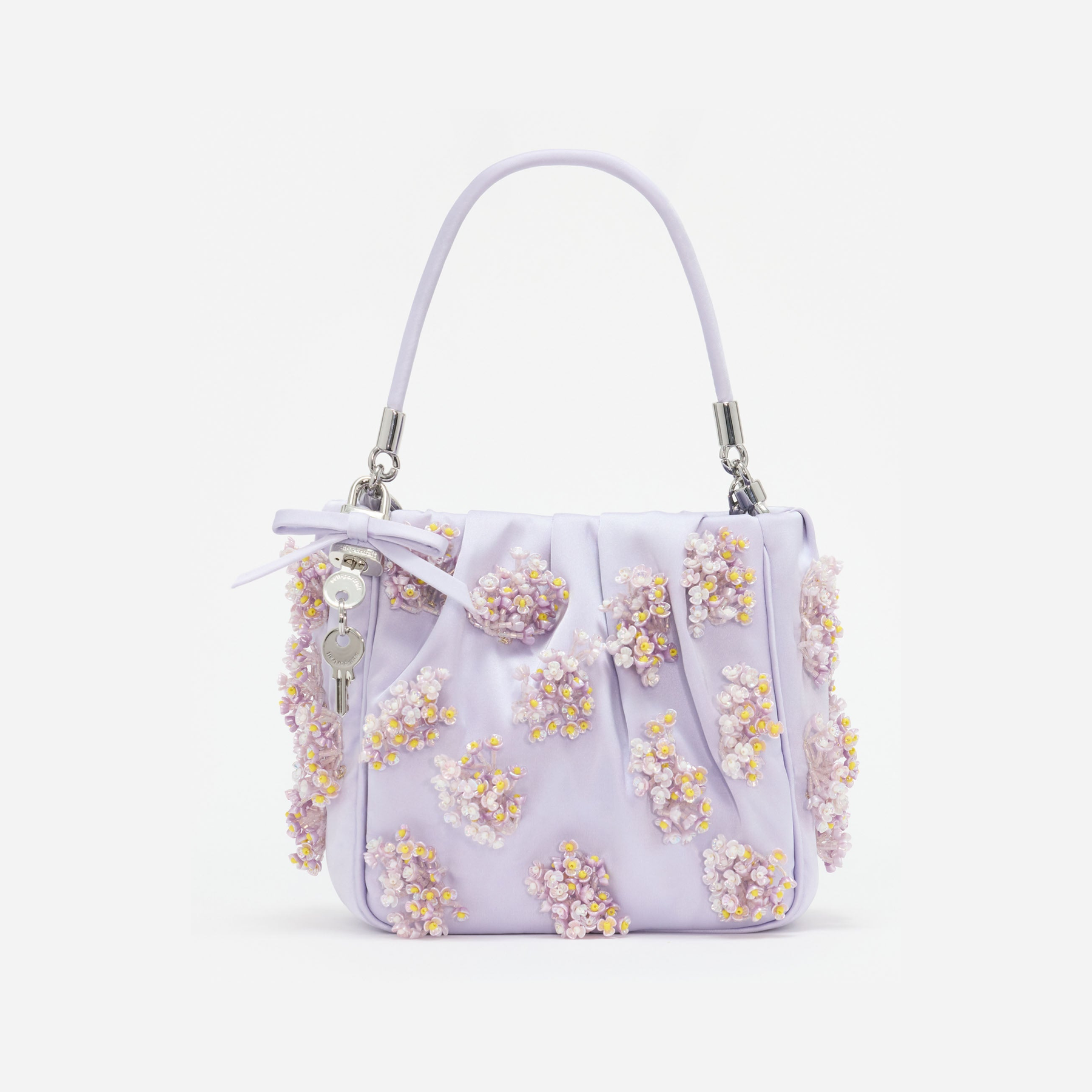 Lilac Satin Floral Beaded Tote Bag