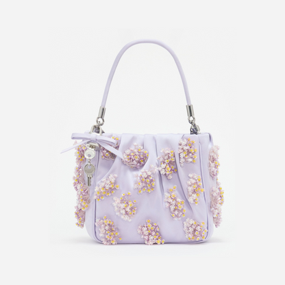 Lilac Satin Floral Beaded Tote Bag