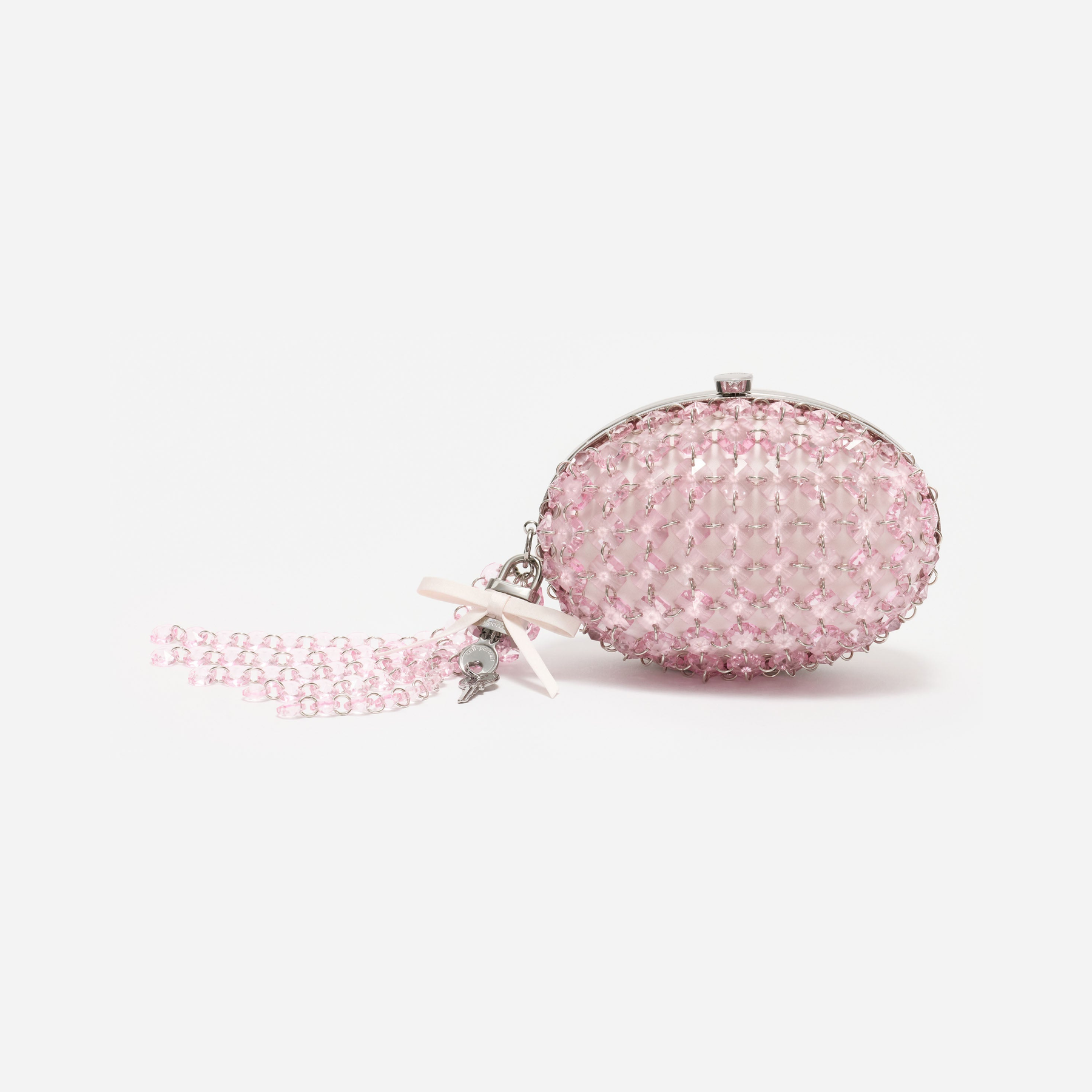 Pink Oval Crystal Chain Clutch Bag
