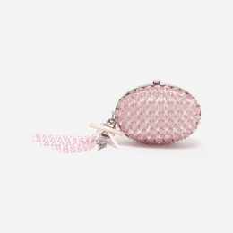 Pink Oval Crystal Chain Clutch Bag