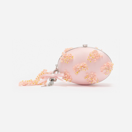 Pink Satin Floral Beaded Oval Clutch