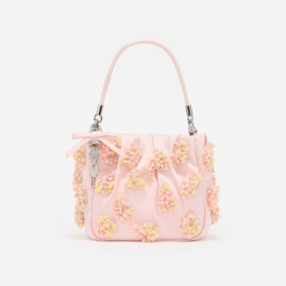 Pink Satin Floral Beaded Tote Bag