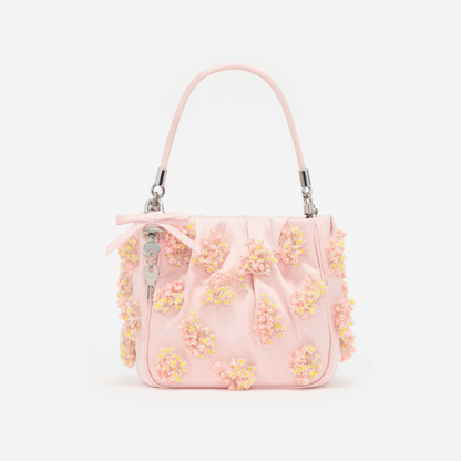 Pink Satin Floral Beaded Tote Bag