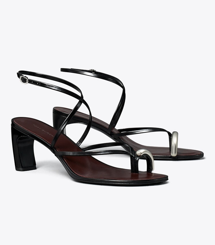 PIERCED MULTI-STRAP HEELED SANDAL