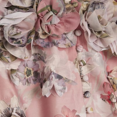 Pink 3D Floral Belted Mini Dress