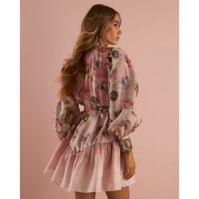 Pink 3D Floral Belted Mini Dress
