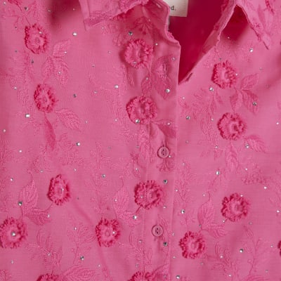 Pink 3D Floral Embellished Shirt