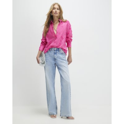 Pink 3D Floral Embellished Shirt