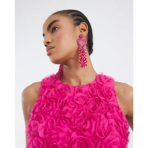 Pink 3D Floral Occasion Midi Dress