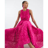 Pink 3D Floral Occasion Midi Dress
