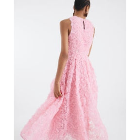 Pink 3D Floral Occasion Midi Dress