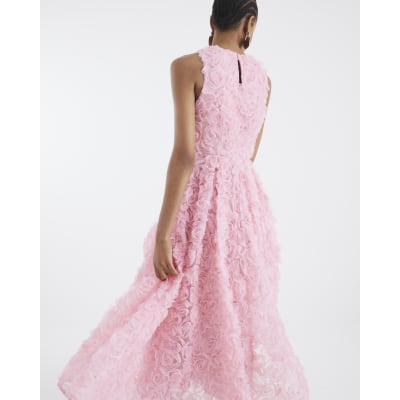 Pink 3D Floral Occasion Midi Dress