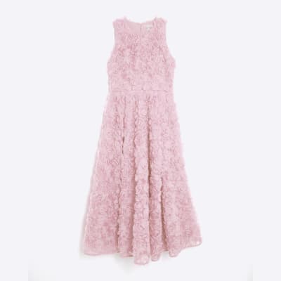 Pink 3D Floral Occasion Midi Dress