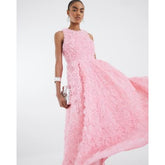 Pink 3D Floral Occasion Midi Dress