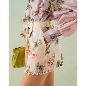 Pink 3D Floral Shorts