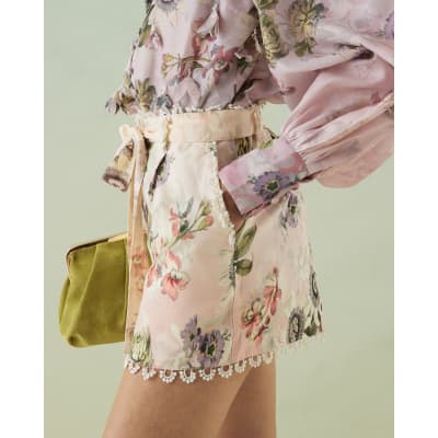 Pink 3D Floral Shorts