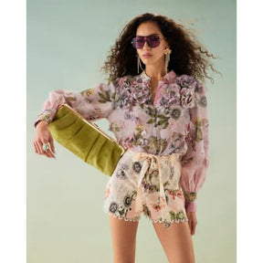 Pink 3D Floral Shorts