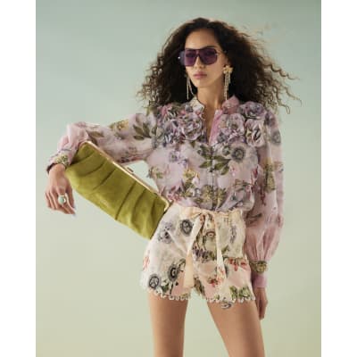 Pink 3D Floral Shorts