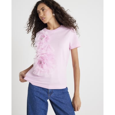 Pink 3D Floral T-Shirt