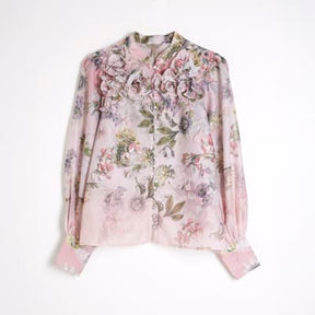 Pink 3D Floral Trimmed Sleeve Blouse