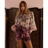 Pink 3D Floral Trimmed Sleeve Blouse