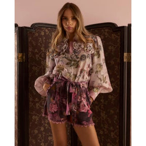 Pink 3D Floral Trimmed Sleeve Blouse