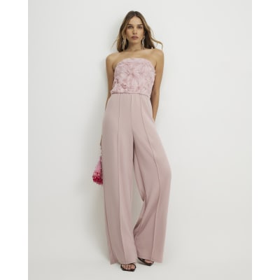 Pink 3D Flower Bandeau Jumpsuit