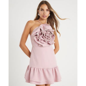Pink 3D Flower Embellished Mini Dress