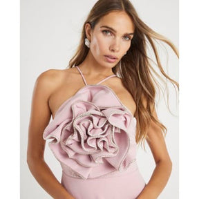Pink 3D Flower Embellished Mini Dress