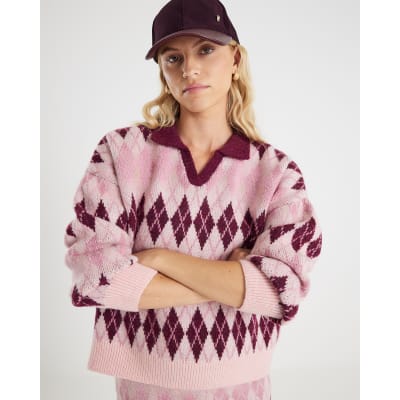 Pink Argyle Knit Jumper